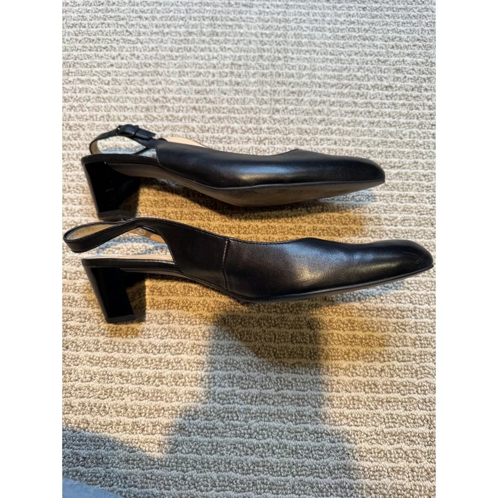 Ara Black Leather Slingback Block Heel Shoes Women's Size‎ 7.5